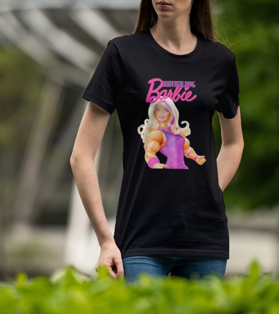 Bodybuilding Barbie Doll Strong Female Icon In Pink T-Shirt