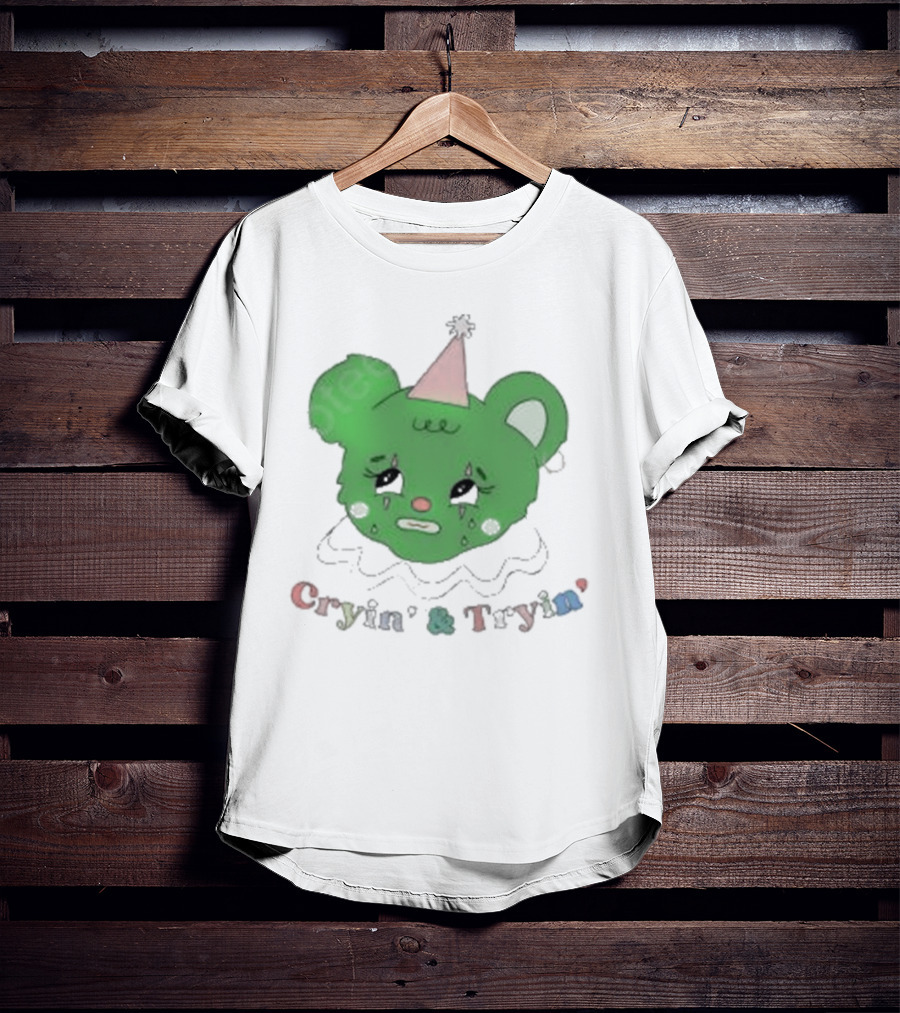 Smilecult Merch Cryin’ And Tryin’ Sad Bear With Party Hat T-Shirt