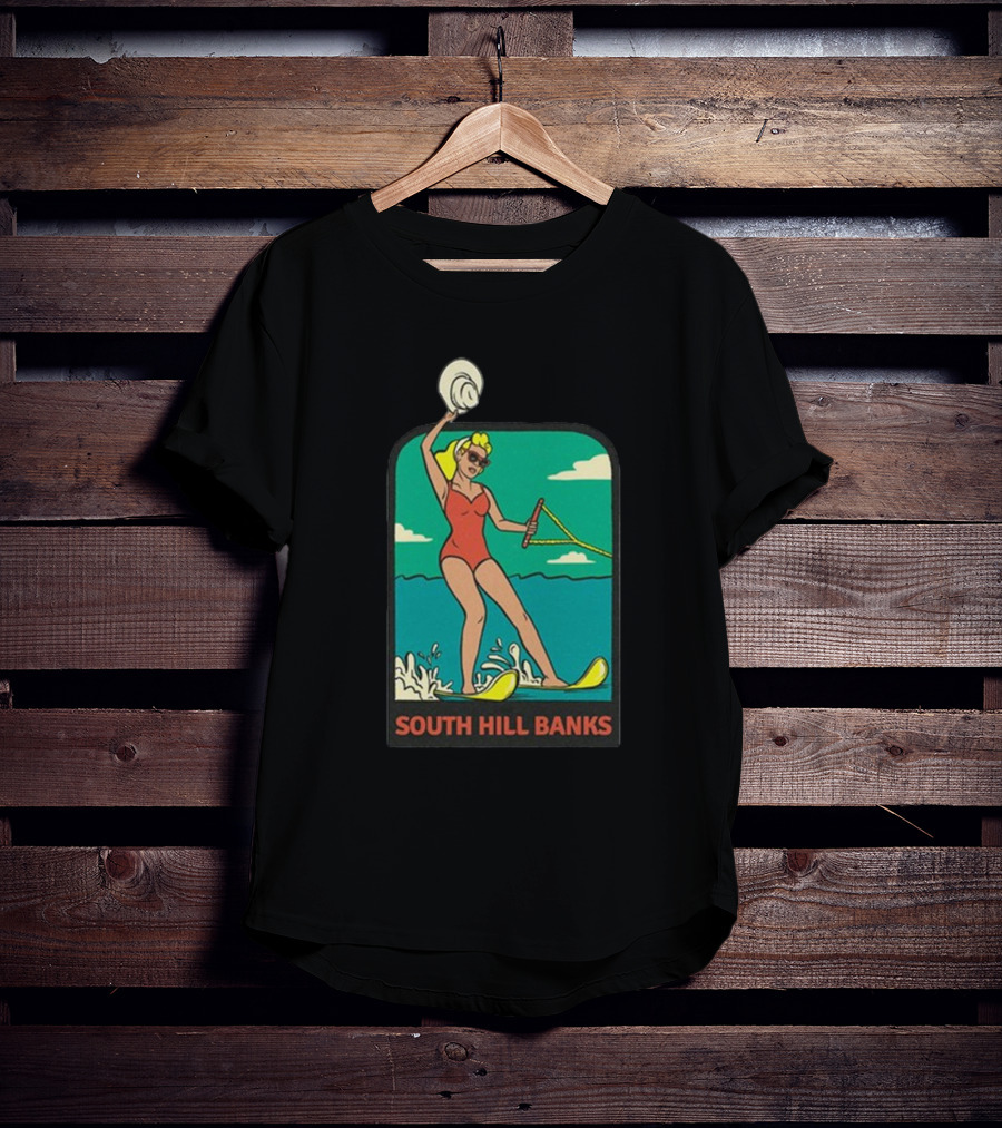 South Hill Banks Waterskiing Woman In Red Swimsuit T-Shirt