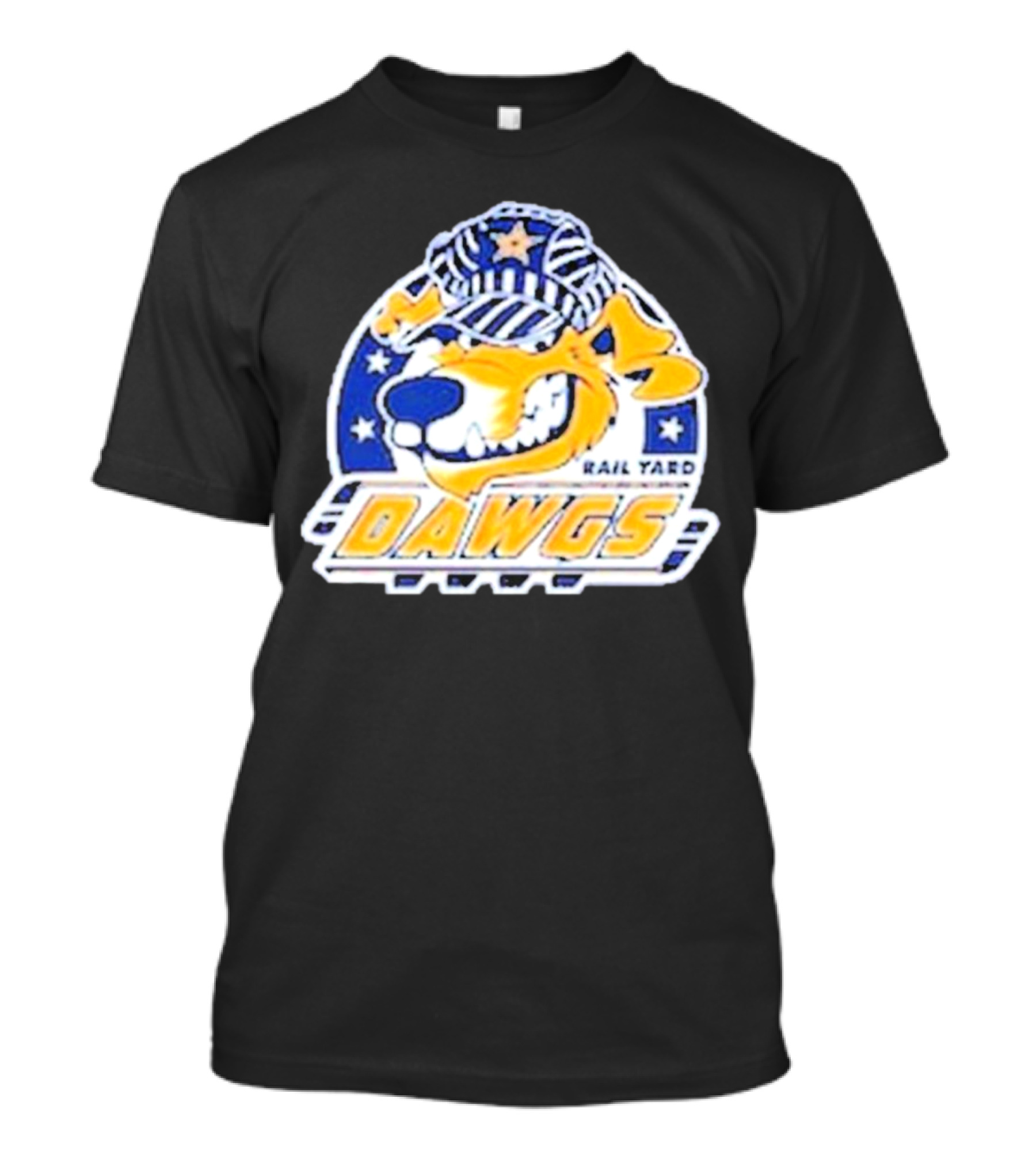 Roanoke Rail Yard Dawgs Logo With Dog In Striped Hat T-Shirt