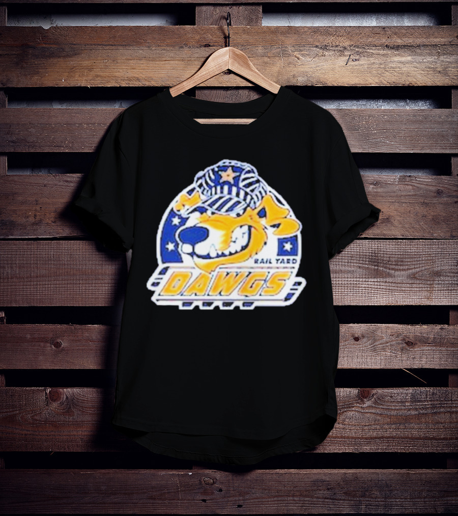 Roanoke Rail Yard Dawgs Logo With Dog In Striped Hat T-Shirt