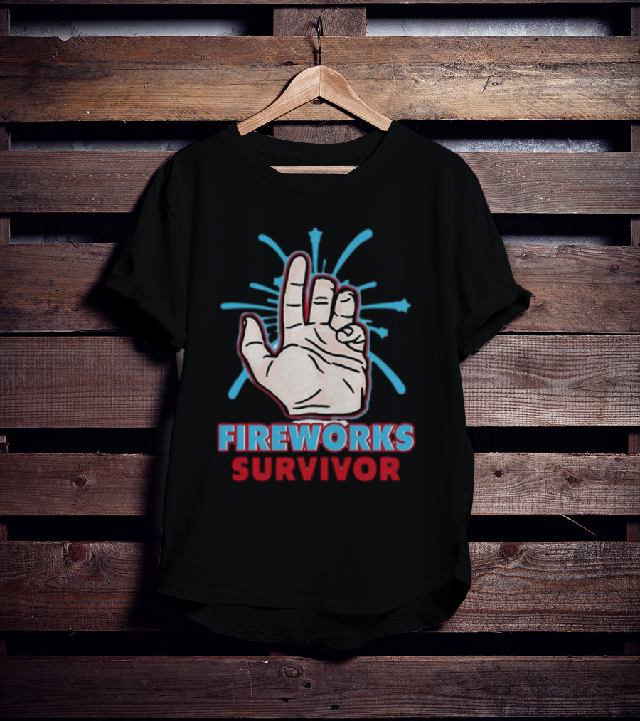 Fireworks Survivor Hand Gesture Humor Shirt Shitheadsteve T-Shirt