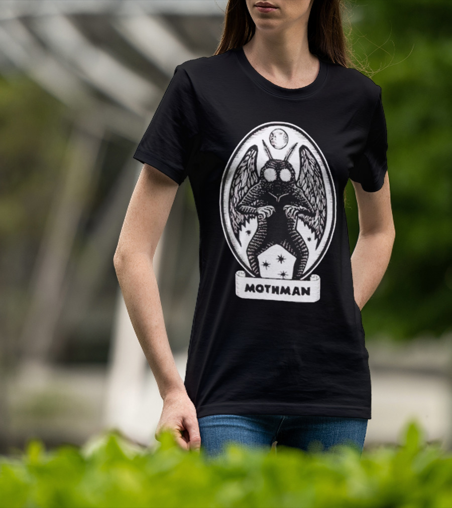 Mothman Oval Frame With Stars And Moon T-Shirt