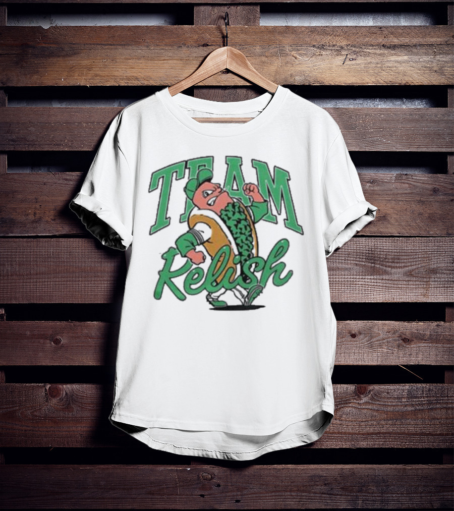 Team Relish Hot Dog Derby Mascot Racing Pose T-Shirt