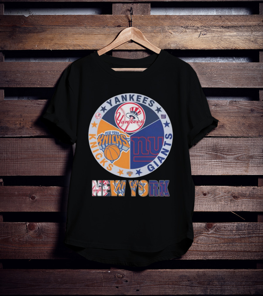 Yankees Knicks Giants New York Sports Logos Basketball Baseball Football T-Shirt