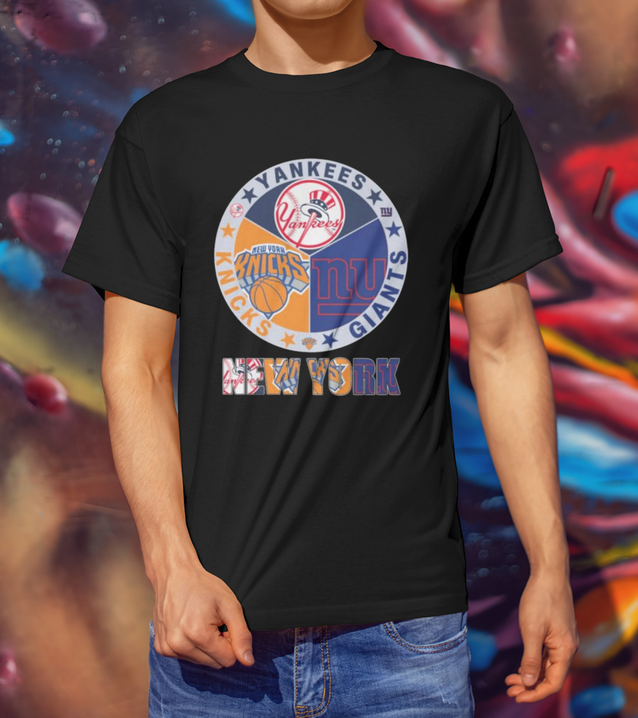 Yankees Knicks Giants New York Sports Logos Basketball Baseball Football T-Shirt