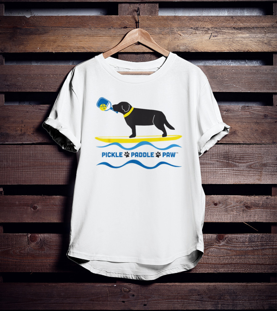 Pickle Paddle Paw Dog Surfing With Pickleball Paddle T-Shirt