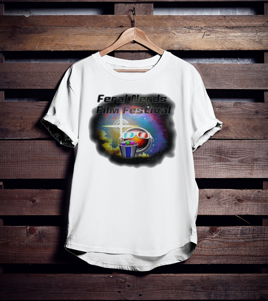Feral Nerds Film Festival Cosmic 3D Glasses Popcorn Starburst T-Shirt