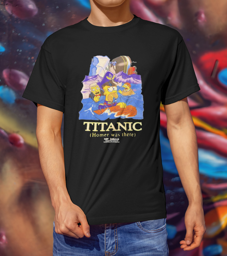 The Simpsons Titanic Homer Was There Matt Groening Ocean Scene T-Shirt