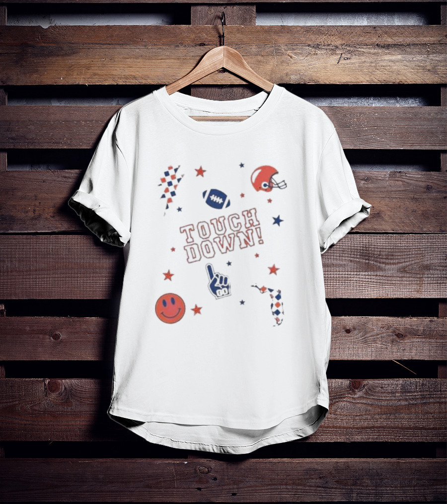 TOUCH DOWN Football Elements With Helmet Smiley And Stars T-Shirt