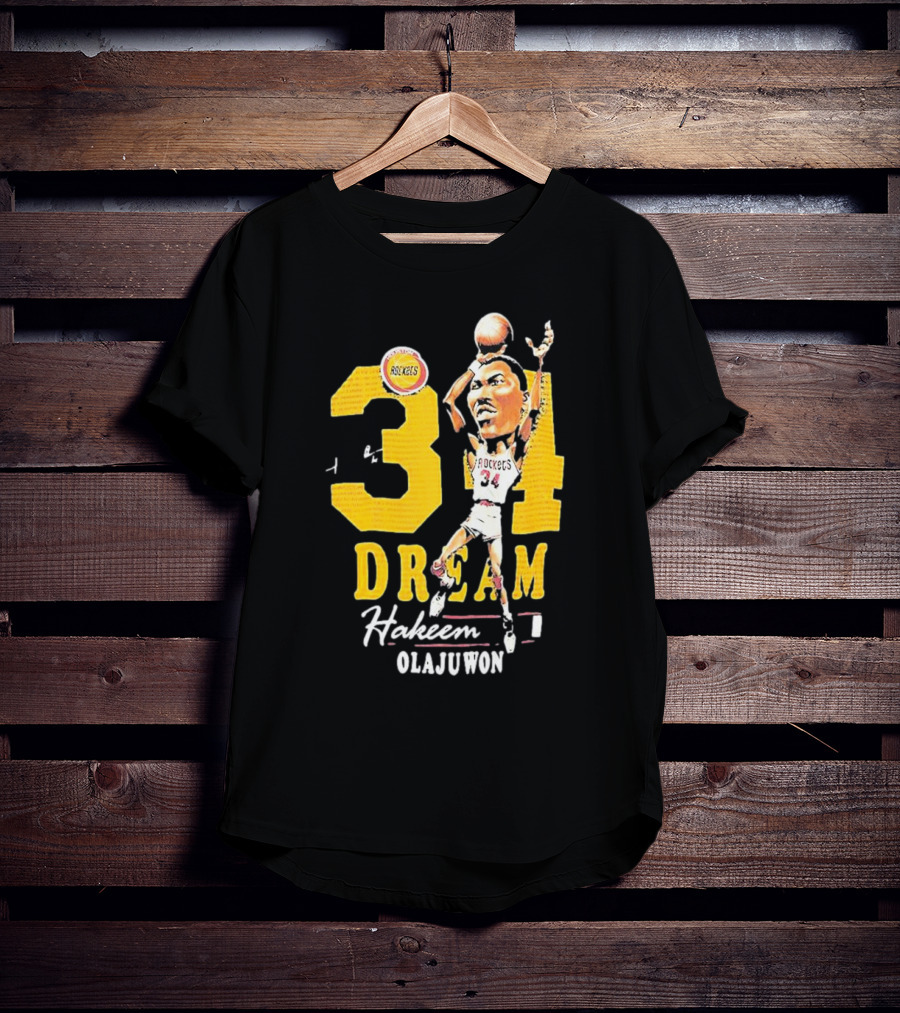 Hakeem Olajuwon 34 Dream Houston Rockets Hardwood Classics Caricature Mitchell Ness T-Shirt