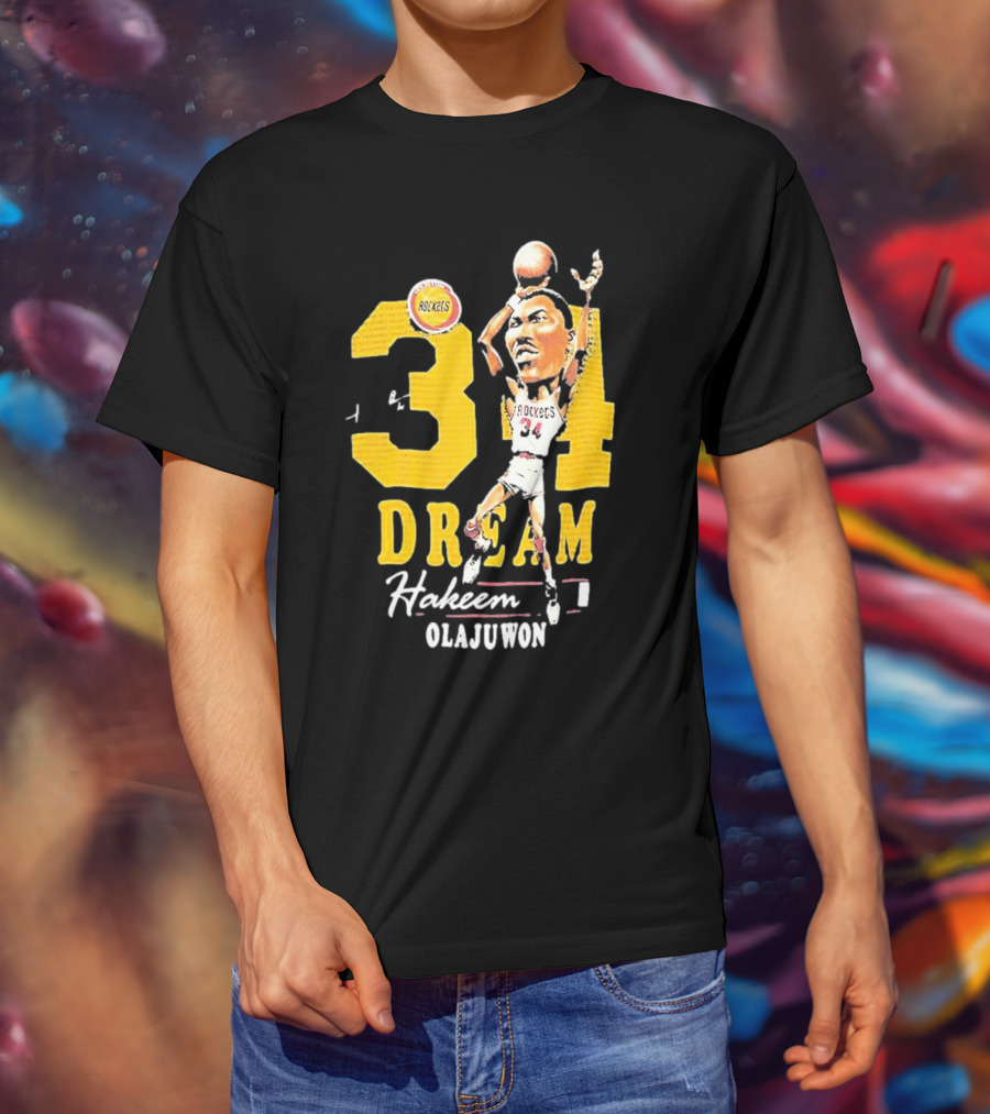 Hakeem Olajuwon 34 Dream Houston Rockets Hardwood Classics Caricature Mitchell Ness T-Shirt