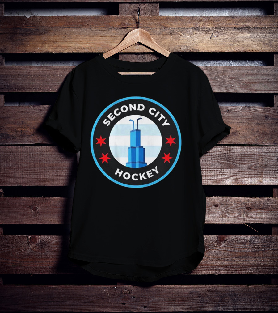 Second City Hockey Chicago Skyline Inspired Sports Emblem T-Shirt