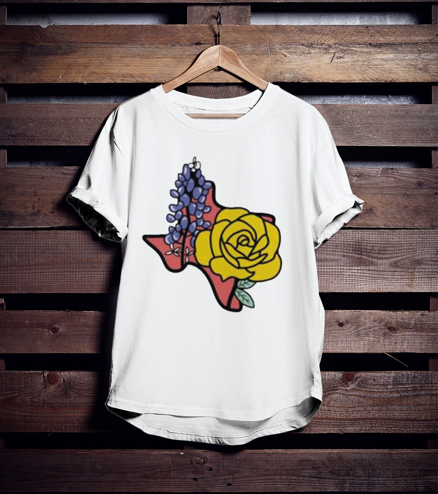 Texas Wildflower Humor Yellow Rose Bluebonnet State Outline T-Shirt