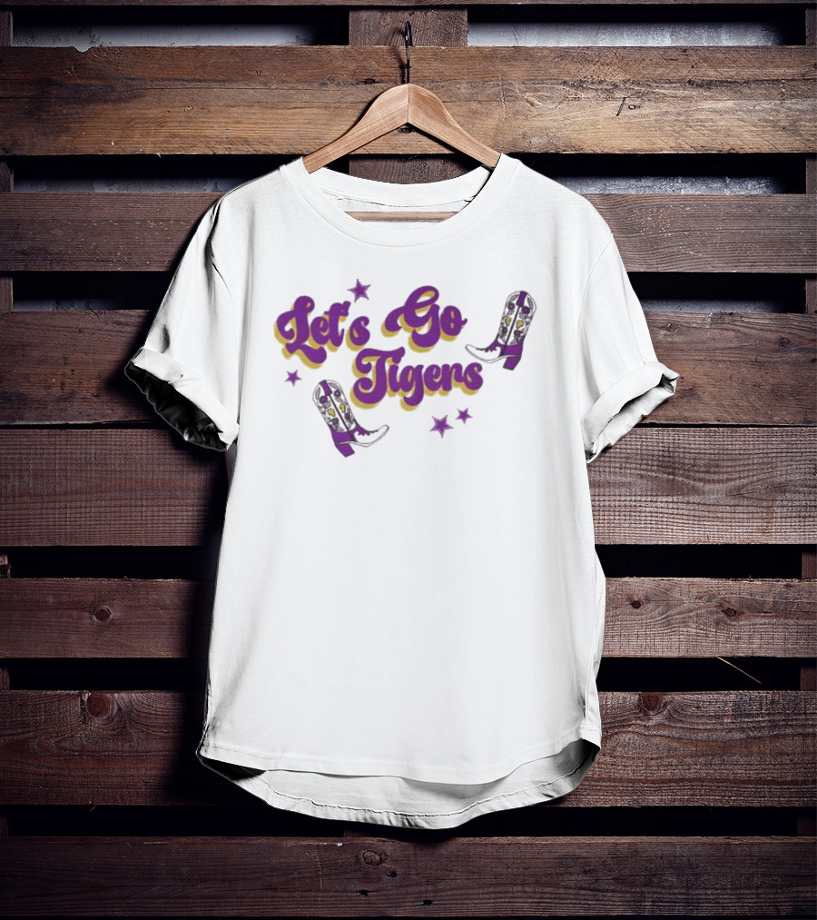 Louisiana State Let's Go Tigers Cowboy Boots Purple And Gold T-Shirt