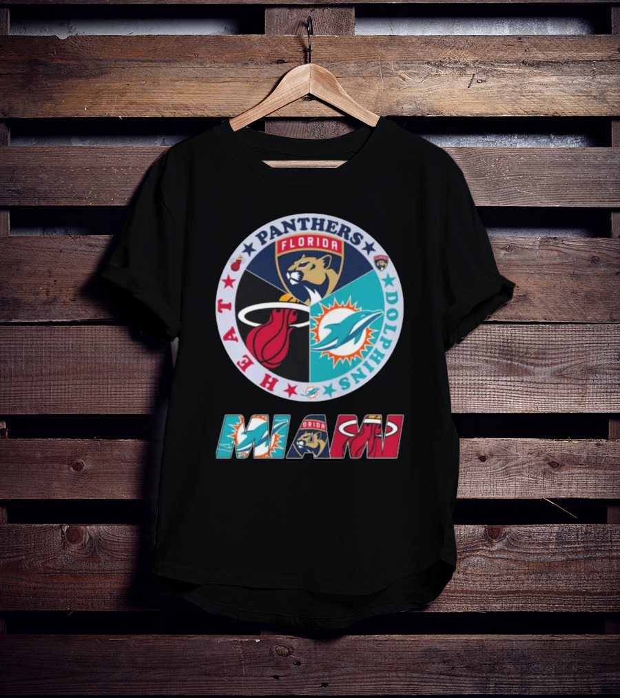 Miami Dolphins Florida Panthers Miami Heat Sports Team Logo Circle MIAMI T-Shirt
