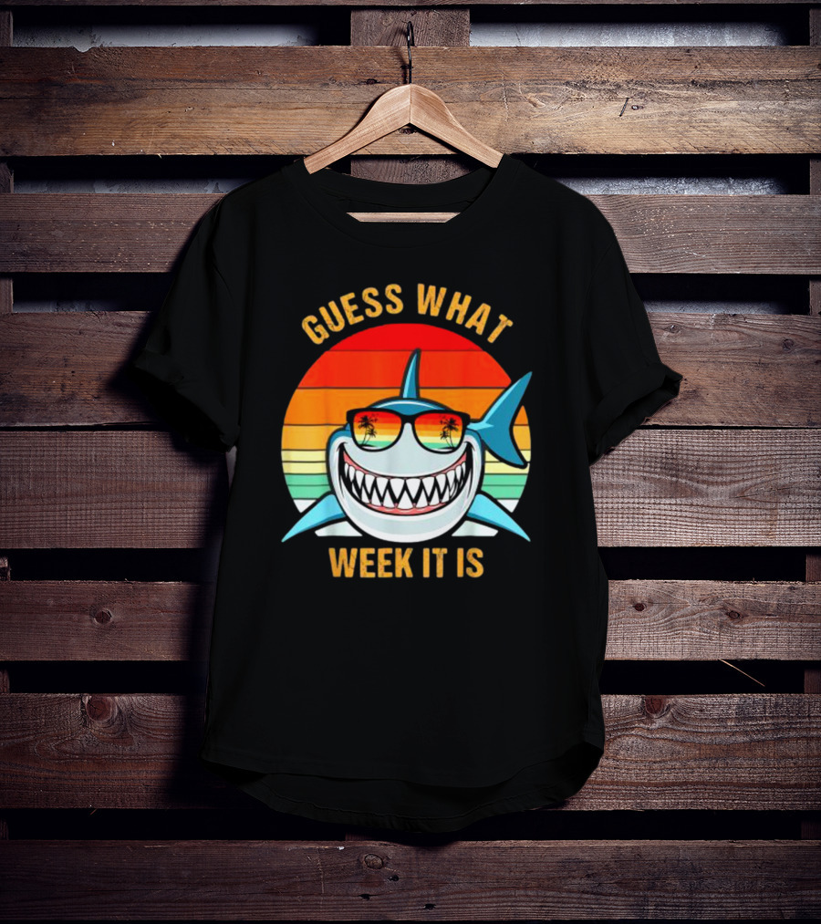 Guess What Week It Is Shark Vintage Sunset Retro Palm Trees T-Shirt