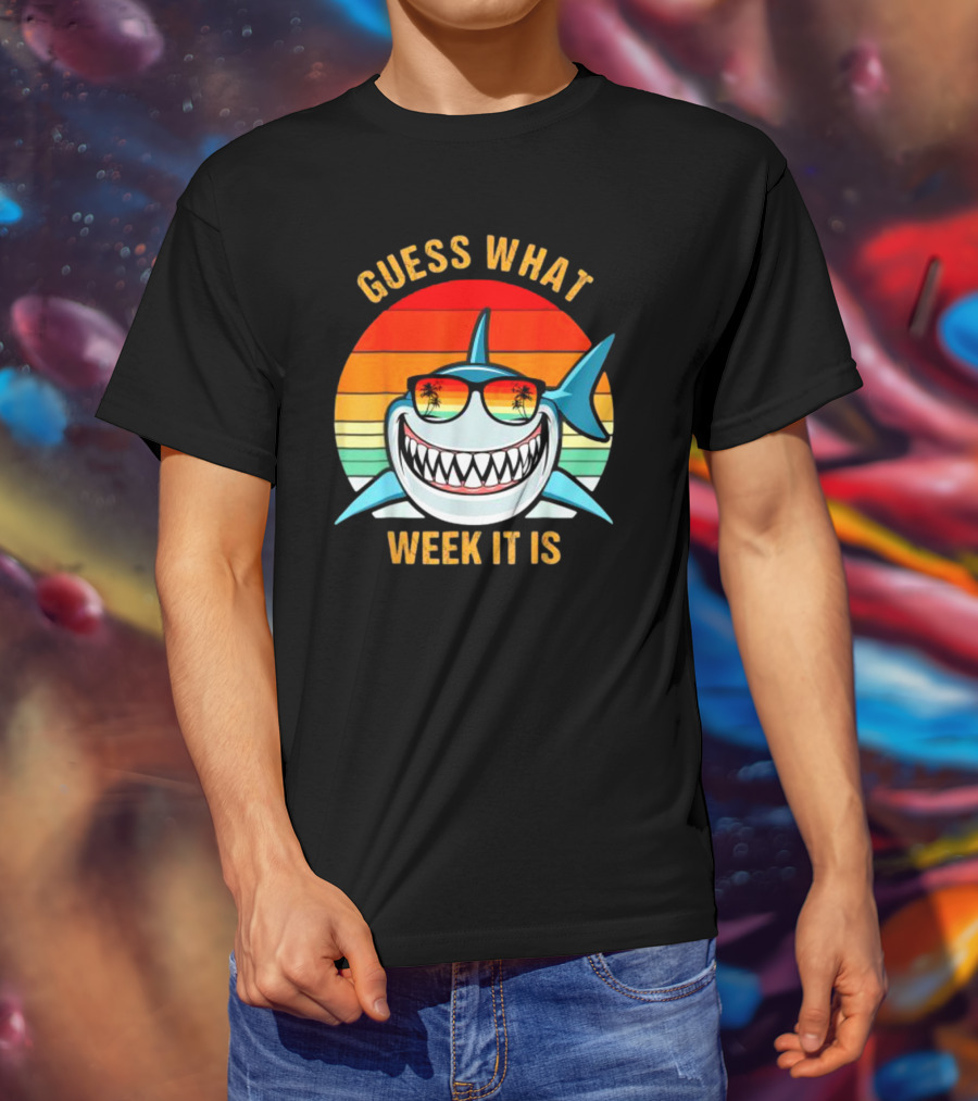 Guess What Week It Is Shark Vintage Sunset Retro Palm Trees T-Shirt