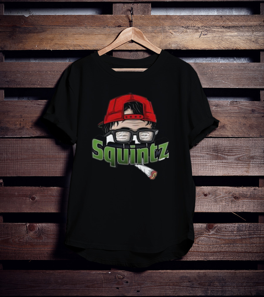Squintz Cartoon Character With Glasses And Red Cap Smoking T-Shirt