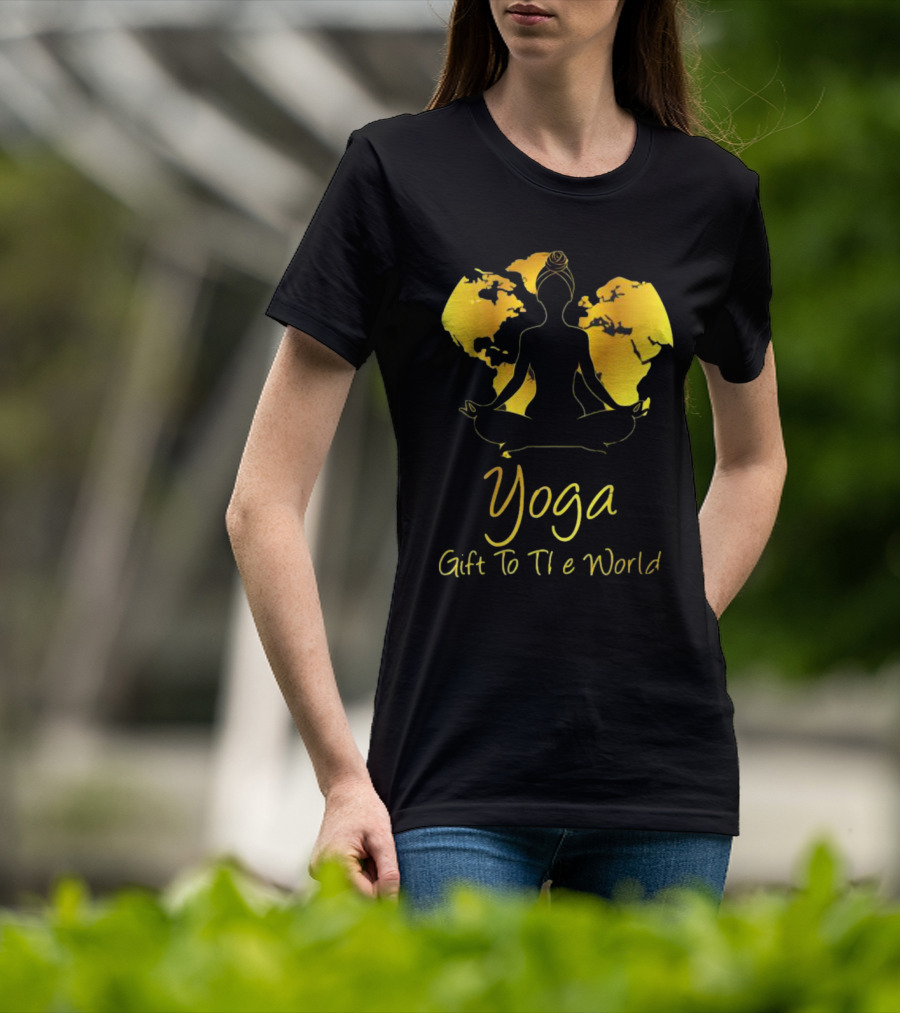 Yoga Gift To The World Globe Silhouette Meditation T-Shirt