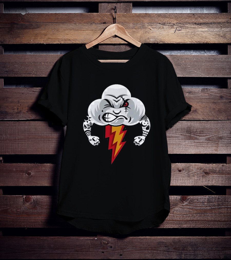 Bad Weather Angry Thunderstorm Cloud With Tattoos And Lightning Bolt T-Shirt