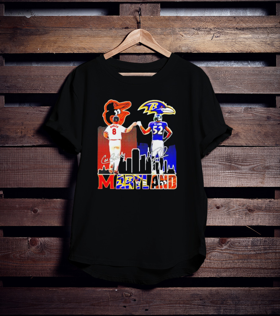 Cal Ripken Ray Lewis Baltimore Orioles Ravens Maryland Signatures T-Shirt