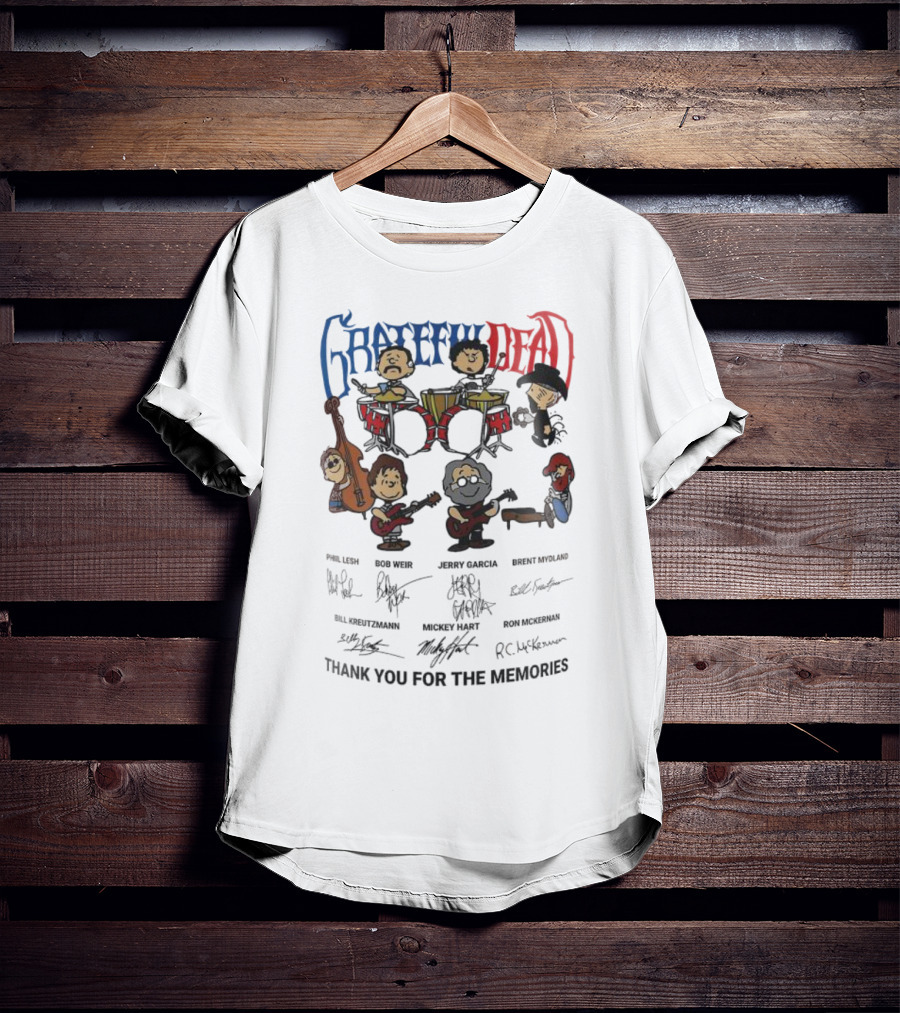 Grateful Dead Peanuts Characters Thank You For The Memories Phil Lesh Mydland Signatures T-Shirt