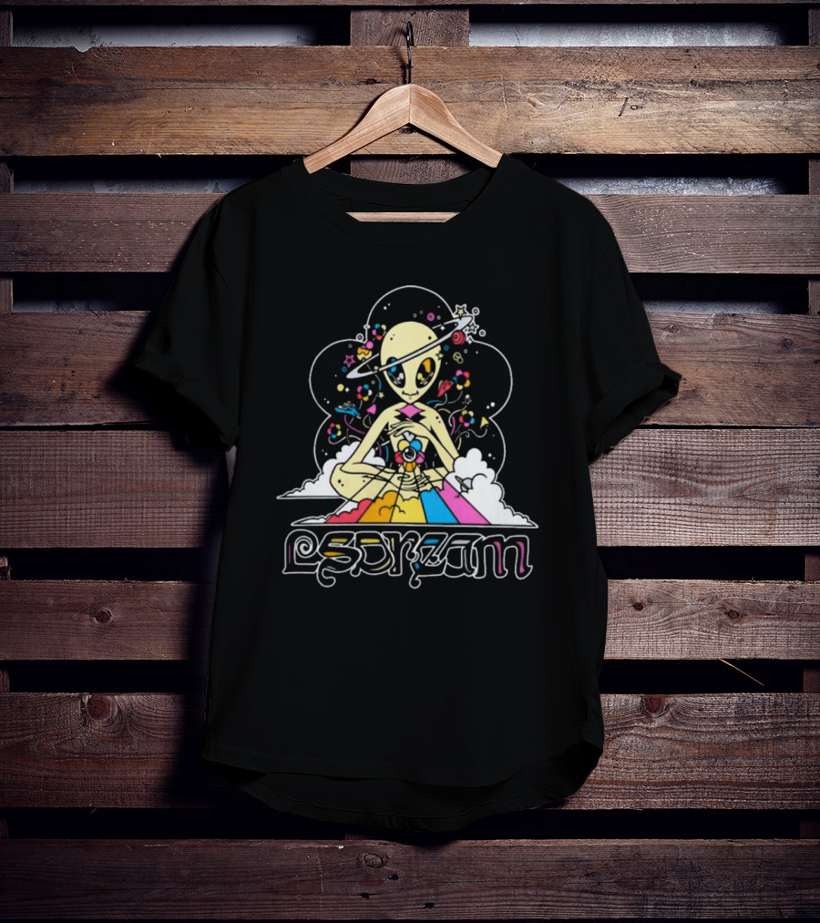 Isdream Cosmic Love Alien With Planet Head And Rainbow Energy Vision T-Shirt