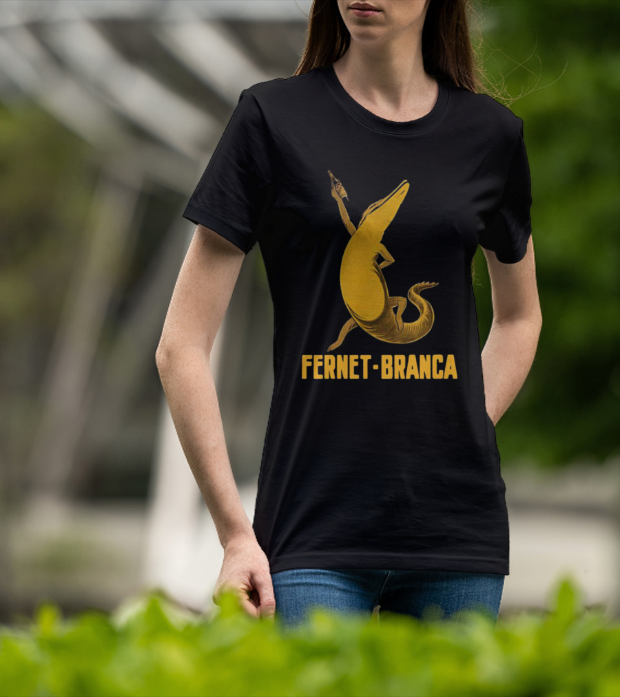 Fernet Branca Crocodile Holding Bottle Iconic Beverage T-Shirt