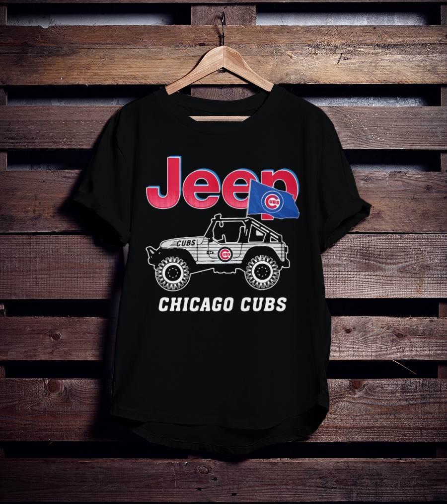 Jeep Chicago Cubs Flag With Cubs Logo On Jeep T-Shirt