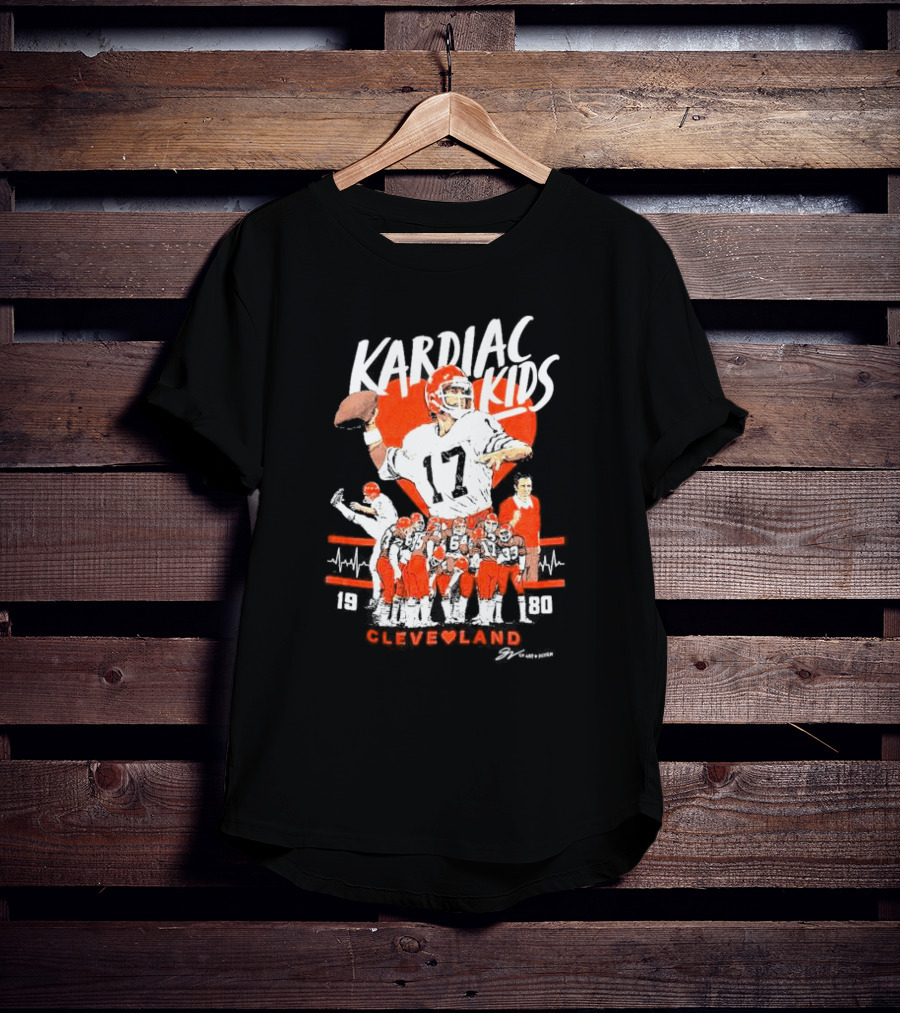 Kardiac Kids 1980 Cleveland Football Team Retro Quarterback Number 17 Sports Nostalgia T-Shirt