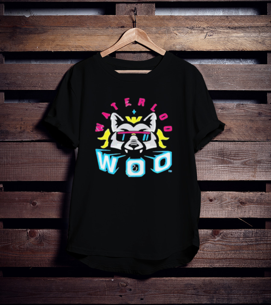 Waterloo Woo Retro Raccoon With Sunglasses And Crown In Neon Colors T-Shirt