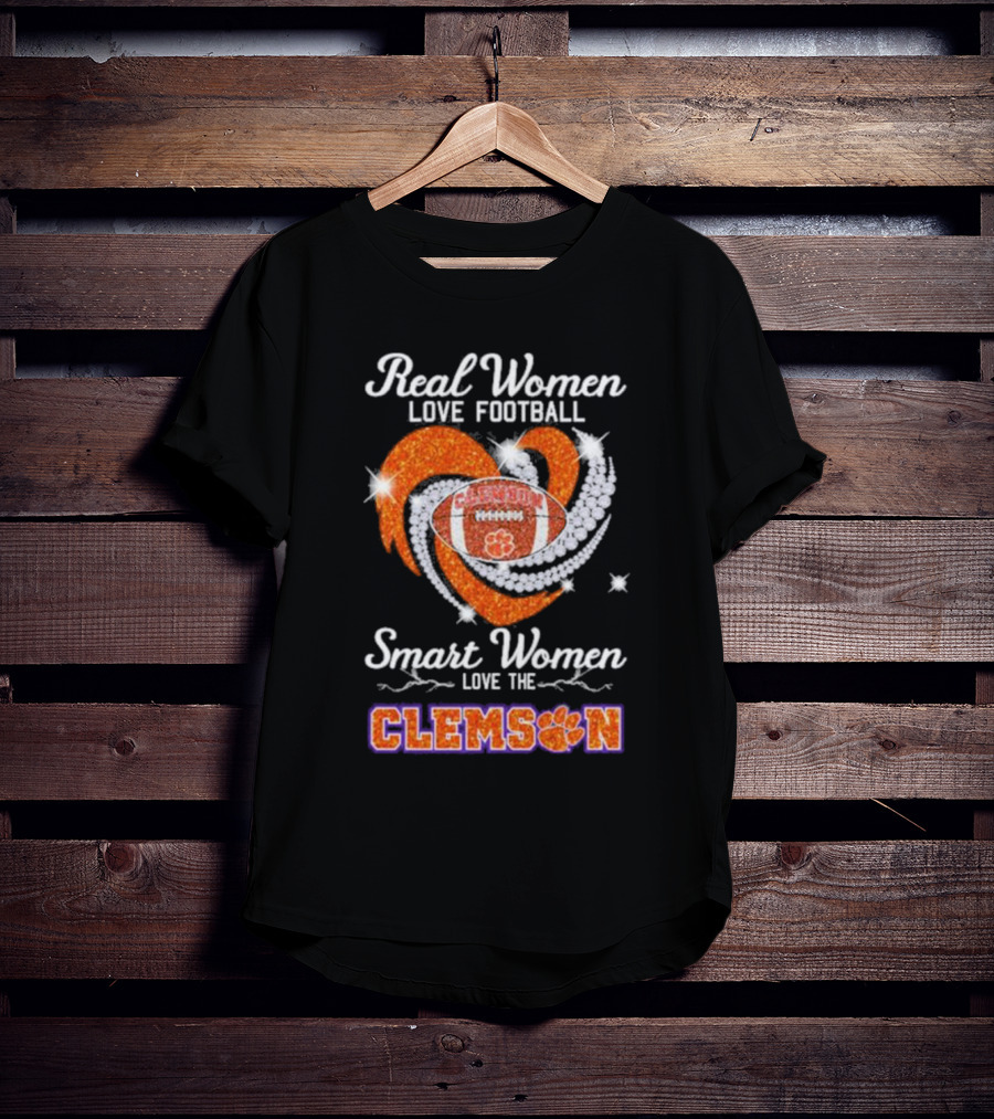 Real Women Love Football Smart Women Love The Clemson Football Heart T-Shirt