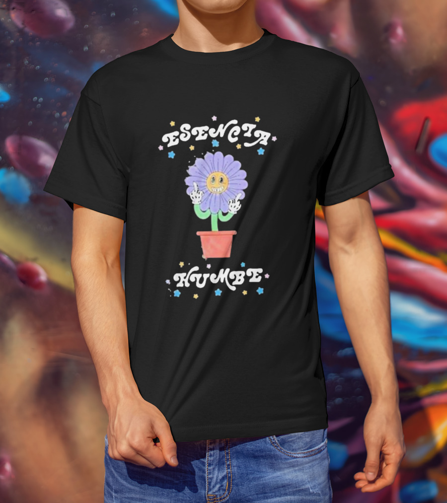 Esencia Humbe Smiling Flower Pot With Middle Finger Gesture And Colorful Stars T-Shirt