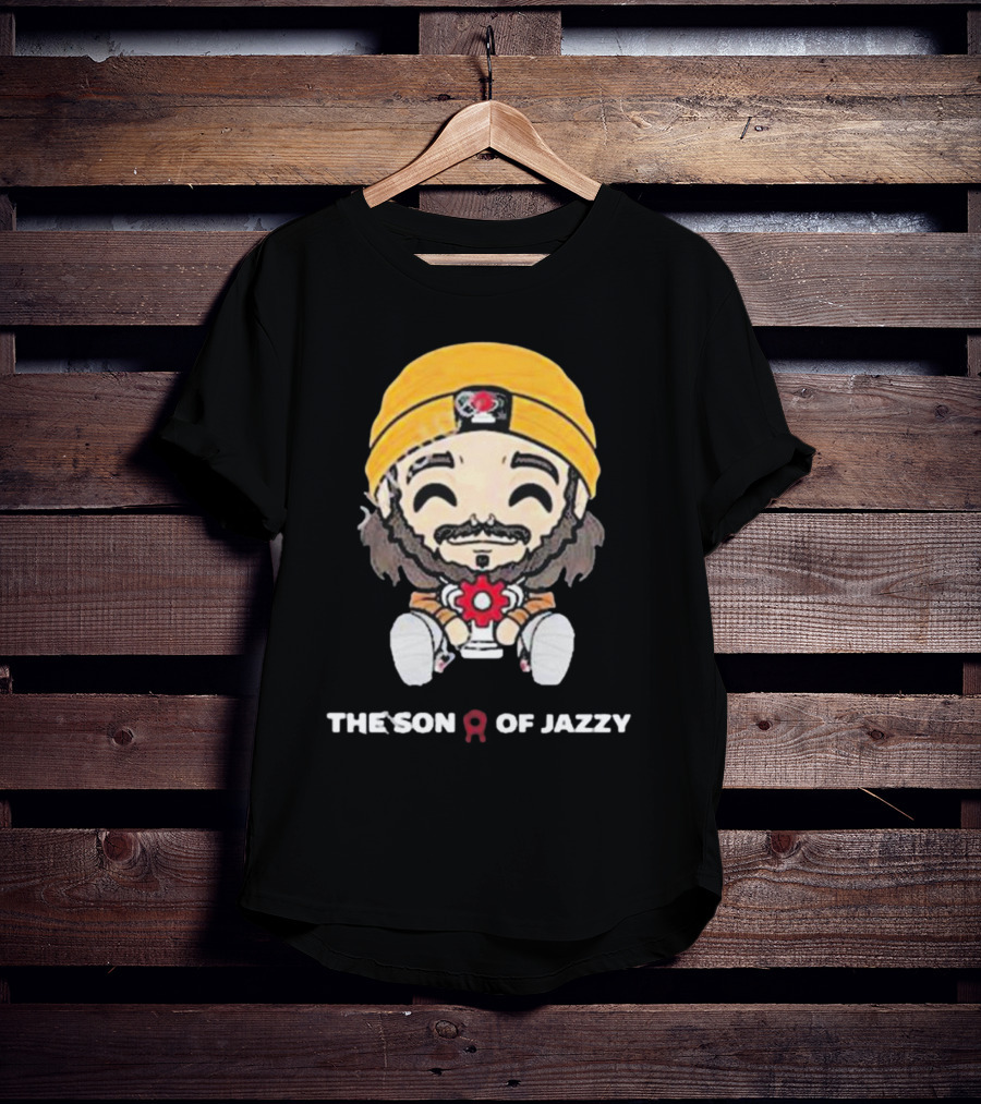 Son Of Jazzy Whimsical Cartoon Character With Yellow Beanie And Flower T-Shirt