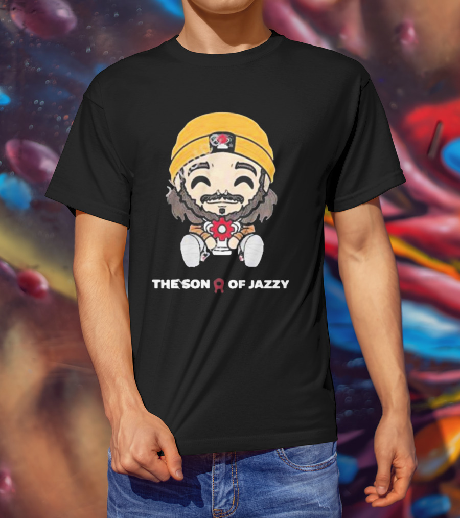 Son Of Jazzy Whimsical Cartoon Character With Yellow Beanie And Flower T-Shirt