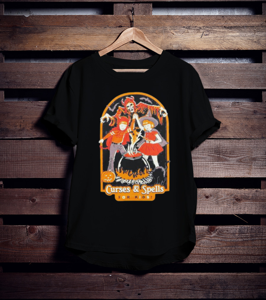 Curses Spells Mineral Wash Boyfriend Fit Girls Kids Halloween Cauldron T-Shirt