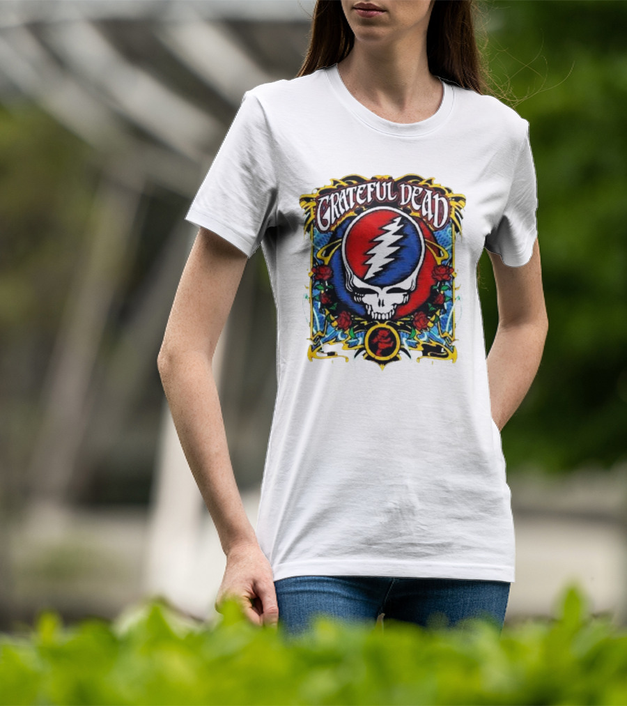 Grateful Dead Steal Your Face Skull With Roses And Lightning Bolt T-Shirt