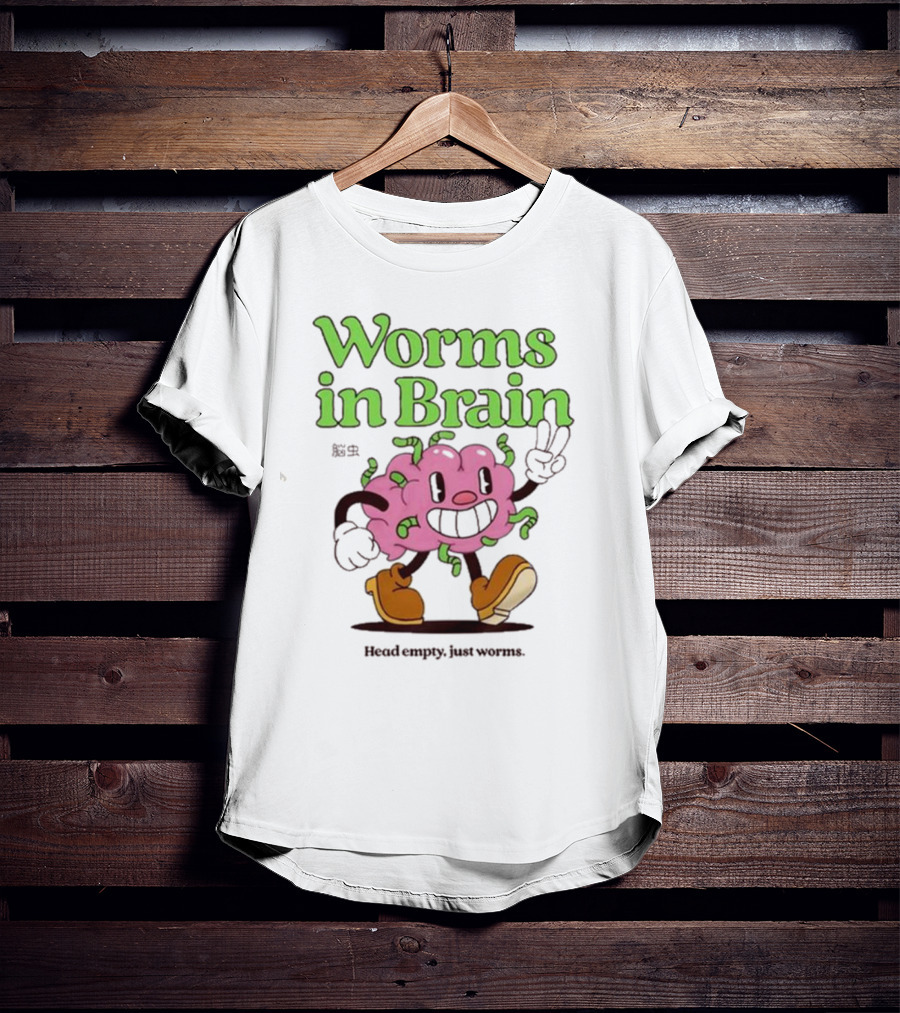 Worms In Brain Head Empty Just Worms Cartoon Brain Peace Sign T-Shirt