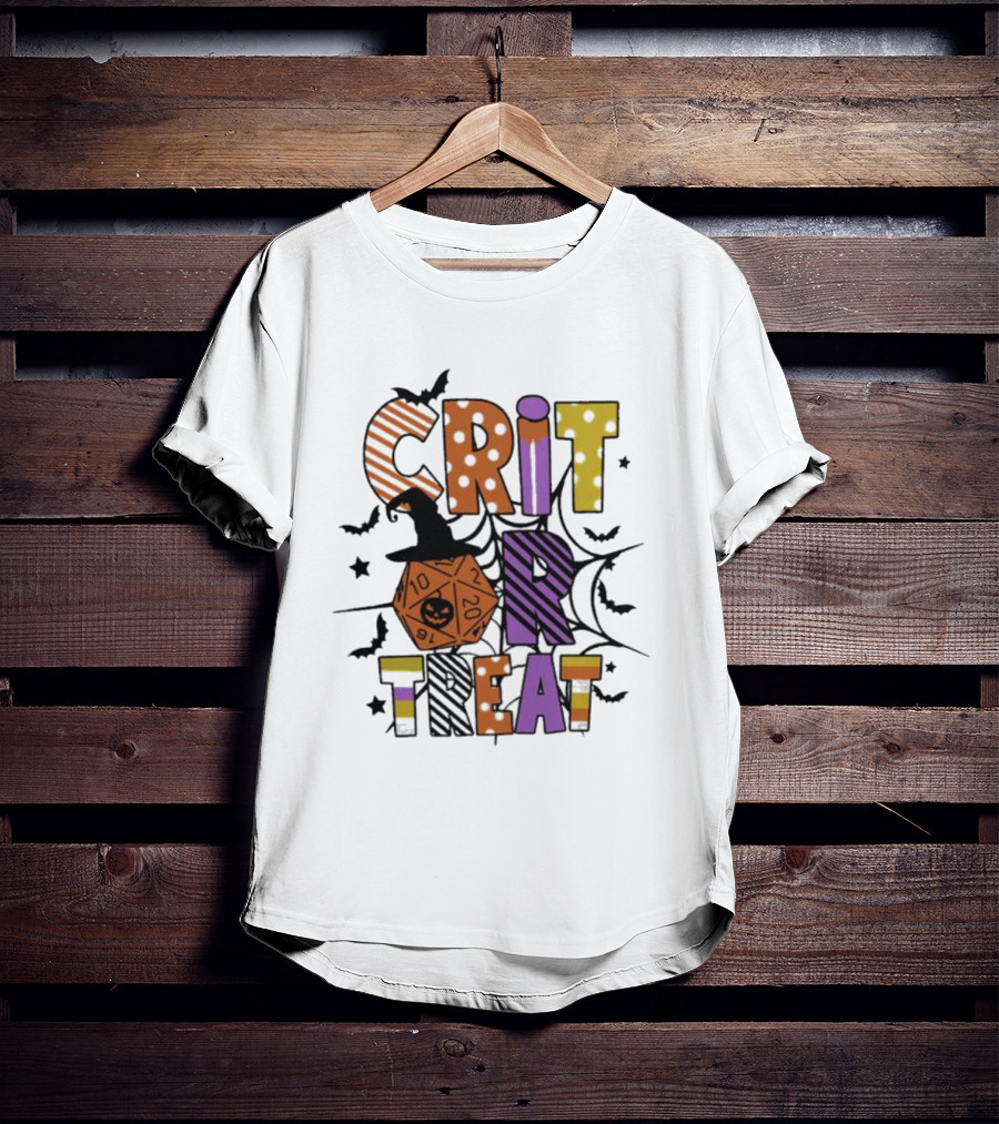 Crit Or Treat Dungeons And Dragons Halloween Dice Bat Spiders T-Shirt