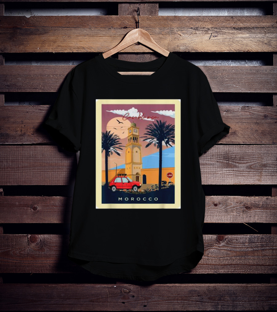Casablanca Morocco Vintage Taxi And Architecture Scene T-Shirt