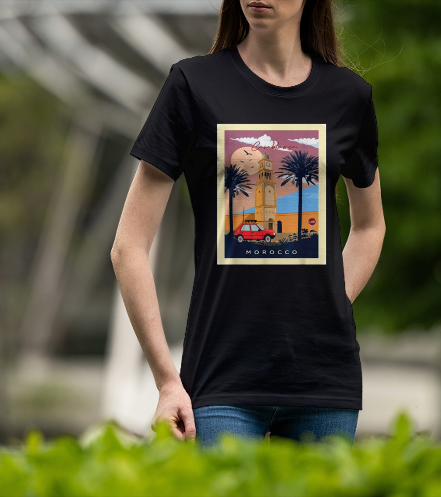 Casablanca Morocco Vintage Taxi And Architecture Scene T-Shirt