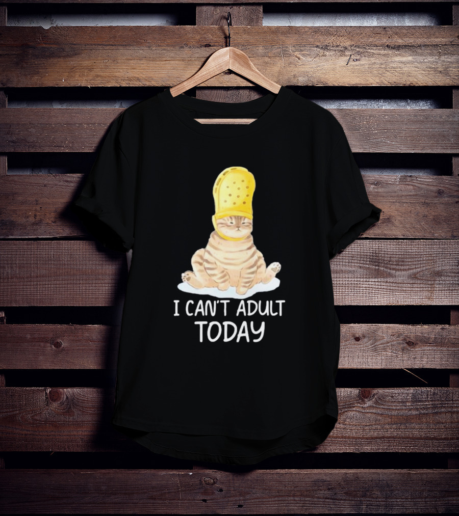 Cat Wearing Yellow Crocs I Can’t Adult Today T-Shirt