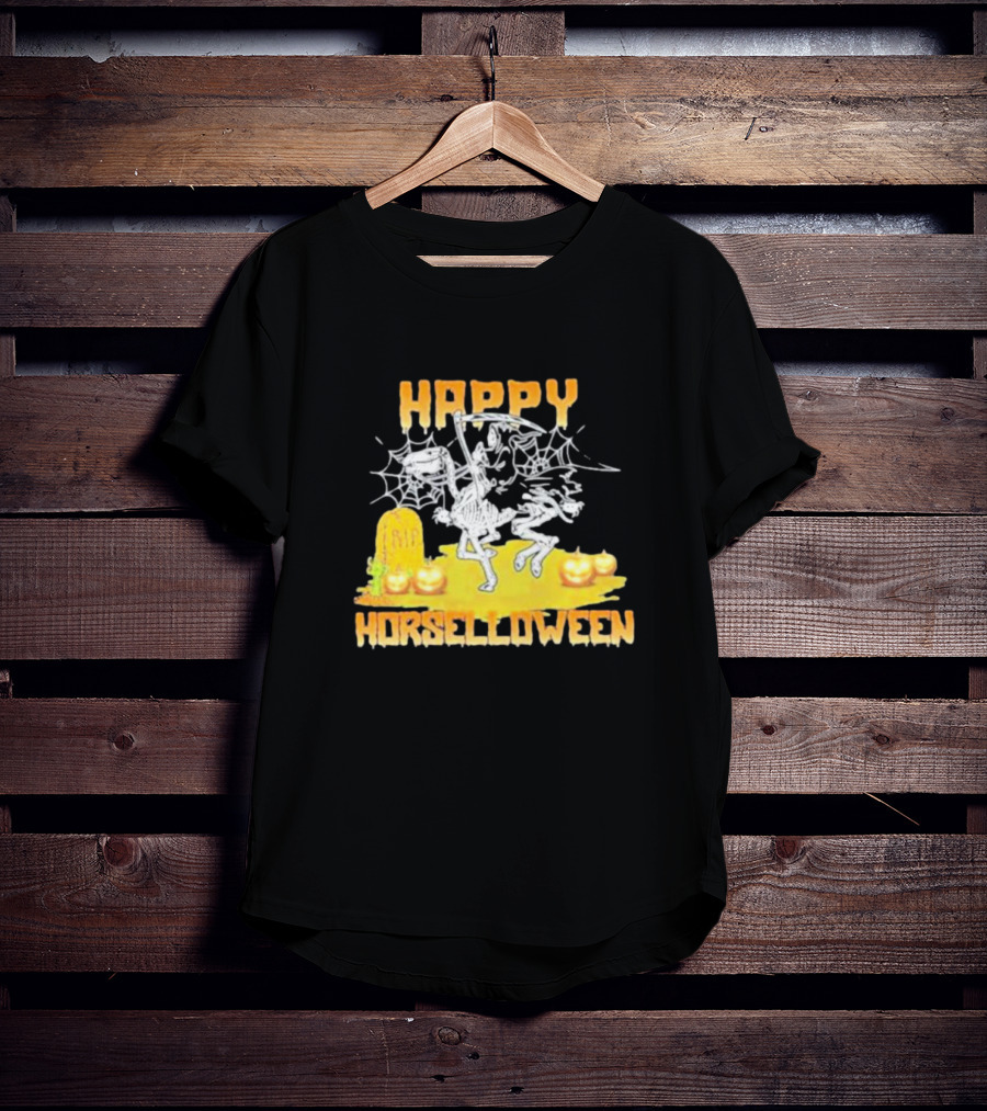 Happy Horselloween Devil Riding Horse Skull Halloween T-Shirt