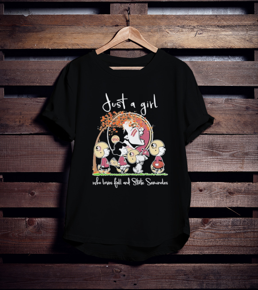 Just A Girl Who Loves Fall And State Seminoles Peanuts Characters T-Shirt