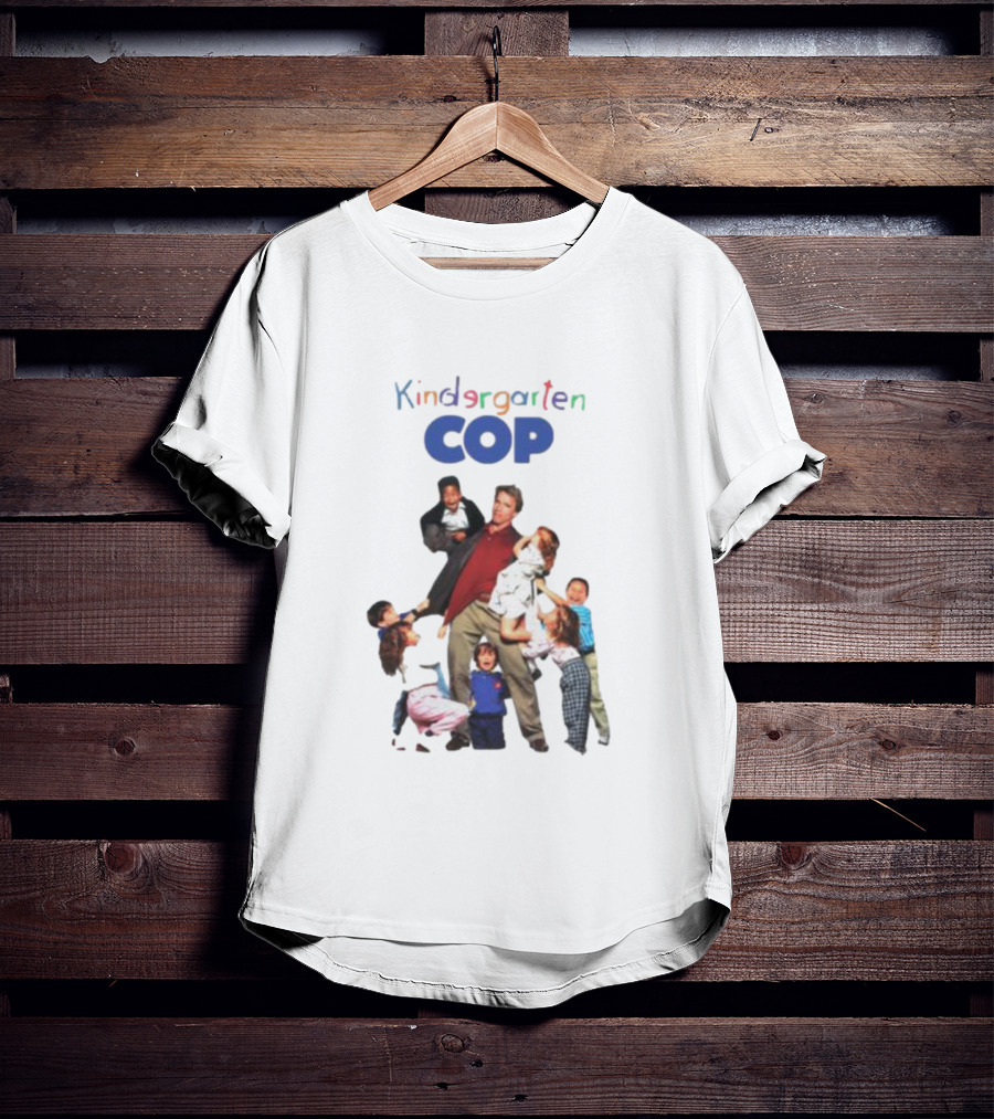Kindergarten Cop Starring Arnold Schwarzenegger Surrounded By Kids In Colorful Letters T-Shirt