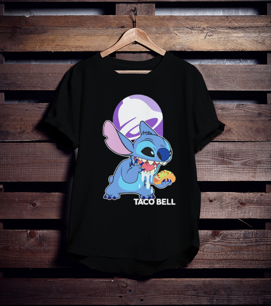 Stitch Eating Taco Bell Tacos With Logo Background T-Shirt