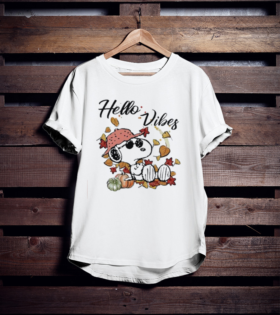 Snoopy Hello Vibes Fall Leaves Pumpkins T-Shirt