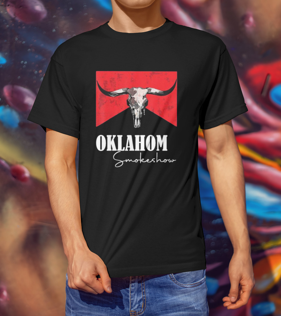 Oklahoma Smokeshow Western Country Boho Bull Skull Cow T-Shirt