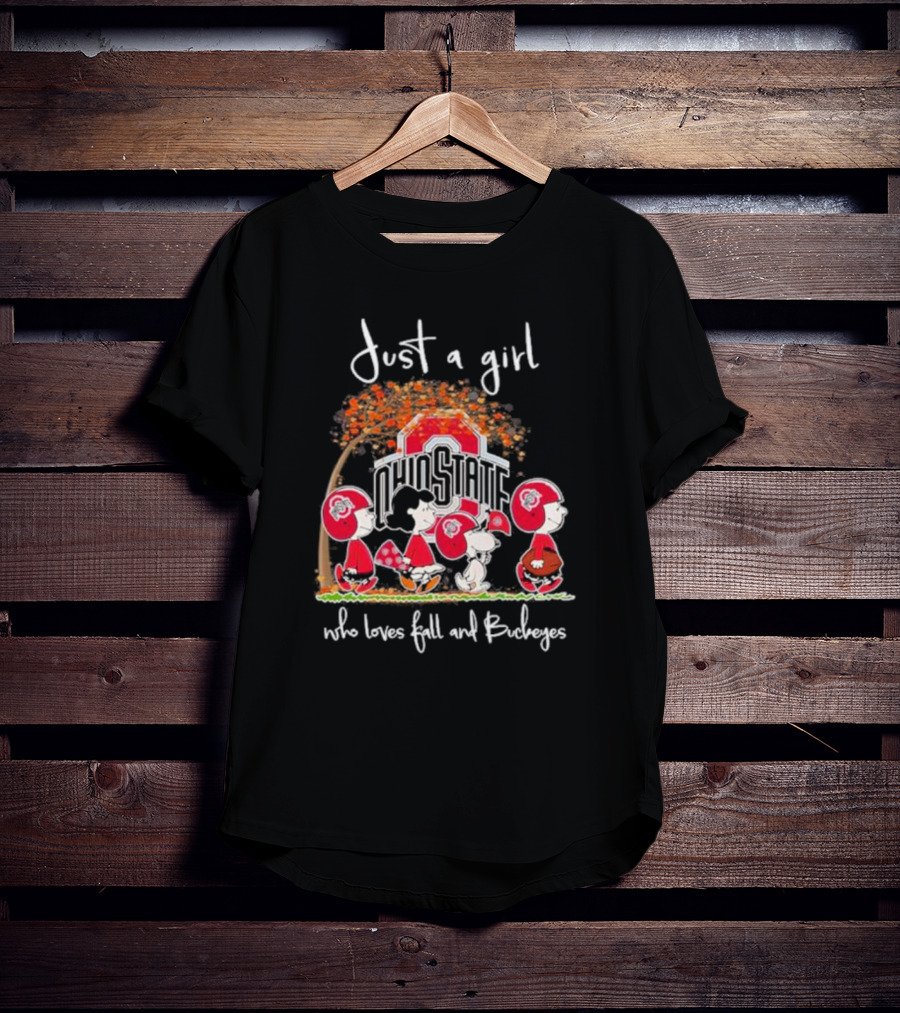 Just A Girl Who Loves Fall And Ohio State Buckeyes Peanuts T-Shirt